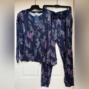 NWT Crown & Ivy Tiger Pajama Set Womens Sleep Wear Navy Pink & Green, Medium